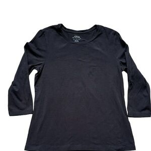 Chico’s black cotton stretch scoop neck long sleeve tee shirt Medium NWOT